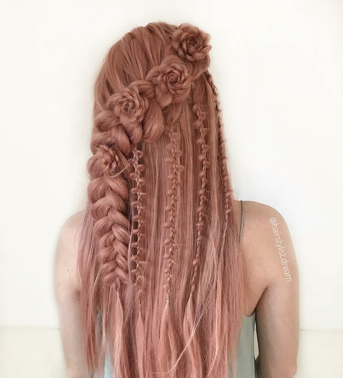 Floral braid sculptures in warm tones